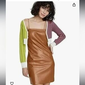 Wild Fable caramel colored mini dress stretchy thin straps zipper back sz xs